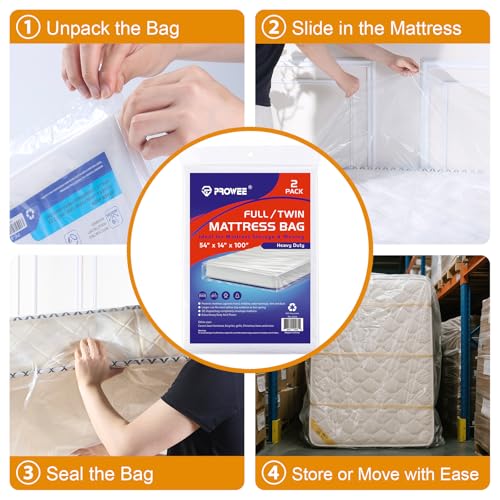 2 PK 4Mil Heavy Duty Full/Twin XL/Twin Mattress Bags for Moving,Clear Plastic Mattress Bags for Storage, Full/Twin Mattress Cover for Moving - size: Full/Twin XL,2 Pack, style: Heavy-Duty Protection (4 Mil Thick)