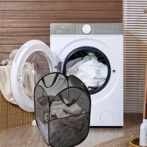 2 Packs Mesh Pop up Laundry Hamper (Black) with Portable Handles, Collapsible for Storage, Foldable Pop-Up Laundry Bags for Home, College Dorm or Travel - color: Black + Black