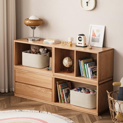 UBBCARE 4 Pack Storage Baskets for Shelves, Baskets for Organizing, Cube Shelf Storage Bin with Handles, Woven Storage Basket, 13"L x 9"W x 7.5"H, Beige - color: Beige, size: 4 Pack-13"(L)×9"(W)x7.5"(H)