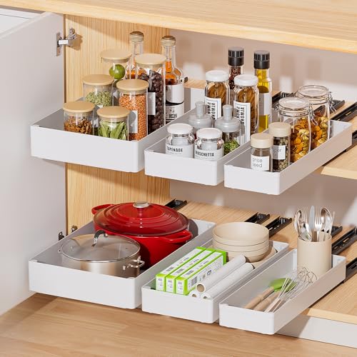 Delamu 3 Pack Pull Out Cabinet Organizer, 15.7"Deep Pull Out Drawers for Cabinets, Slide Out Drawers for Kitchen Cabinets, Bathroom Cabinet Organizer, Pantry (White) - color: White