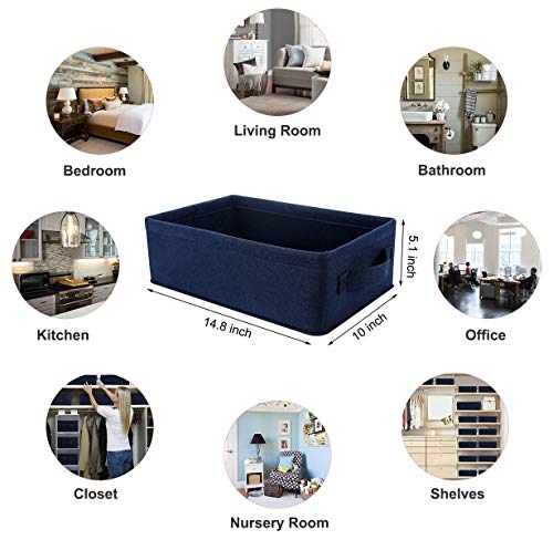 Small Storage Baskets Shelf Storage Baskets Navy Blue Fabric Storage Bin Narrow Storage Basket for Towels Dog Cat Toys Clothes Hats Belts Dippers Baby Toys Storage Basket Little - color: navy blue felt handles, size: 14.8 x 10 x 5.1 Inch (Pack of 1)