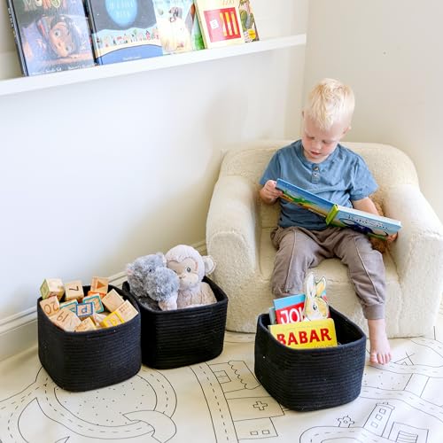 NaturalCozy Storage Cubes 9”x9”x7”Cotton Rope Woven Baskets for Organizing 3-Pack | 9 Inch Cube Storage Bin | Small Basket for Shelf Nursery, Pantry, Decorative Plant, Bathroom Closet, Toy Gift - color: Black