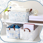 Boao 3 Pcs Blue Bow Storage Bin Collapsible Large Storage Baskets for Gifts Empty Candy Holiday Decor Canvas Laundry Basket Foldable Box with Handle for Office Home Bedroom Clothes - style: Blue Bow