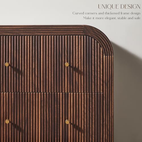 T4TREAM Fluted 5 Drawers Dresser, 48" Tall Modern Chest of Drawers with Thickened Curved Profile Design, Wood Closet Clothes Storage Organizer for Bedroom, Living Room, Hallway, Dark Walnut - color: Dark Walnut, size: 15.7"D x 31.5"W x 47.6"H (5 Drawers)