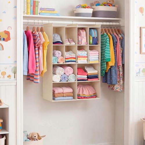 Ofiray-home 4 Tier Hanging Closet Organizer, 12 Compartments Sweater Organizer for Closet with 3 Sturdy Hooks, Closet Organizers and Storage, Wardrobe, Rv, Garment Rack, Beige - color: Beige, size: 4-Tier