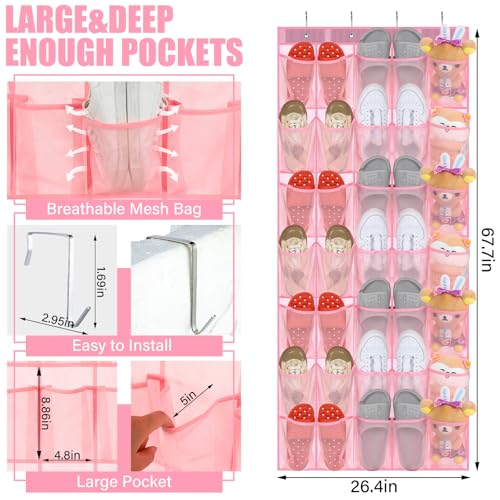 Windyun 2 Pcs 70 Large over The Door Shoe Organizer Hanging Shoe Rack for Closet Holder Pink Mesh Pockets Back to School Behind Door Hanger Storage Nonslip for Home Room School Dorm, Each 35 Pockets - color: Pink