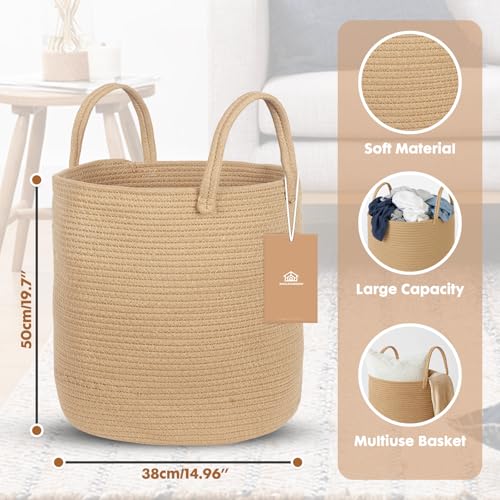 ShellKingdom Laundry Basket, Large Natural Rope Woven Storage Basket with Handles for Home, Living Room, Laundry, Storage Organizer for Blankets, Clothes, Plant, Toys, 19.7 x 14.96 INCH (Jute) - color: Jute, size: 58L