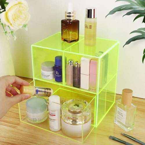 Gelite Desk Organizer with 3 Storage Drawers for Makeup Office Acrylic Desktop Drawer Organizer for Vanity Office Organization and Storage Box, Neon Green - color: Neon Green