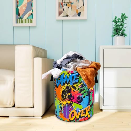 Game Joystick Laundry Basket Gamepad Oxford Cloth Laundry Hamper Funny With Handle Foldable Portable Clothes Storage Basket 18.9 X 16.5 In Storage Bag For Laundry Room/Bathroom/Bedroom/Dormitories - color: Game Joystick
