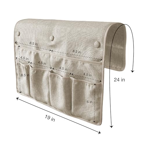 No Tuck Armchair Caddy with Matching Pin Fasteners - 19 x 24 Inches - No Tucking, No Slipping - Armrest Organizer for Recliner and Couch (Beige) - color: Beige