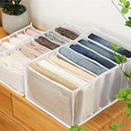 2Pcs 14 x 10 x 8in Wardrobe Clothes Organizer, 7 Compartment Clothes Drawer Organizer Dividers, Washable Closet Organizers for Thin , Trousers, T shirts, Skirts (White)