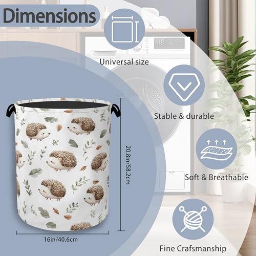 Hedgehog Laundry Hamper,Plant Leaf Dirty Clothes Laundry Basket with Handles Waterproof Oxford Cloth Storage Basket for College Dorms Bathroom Bedroom 16" x 20.8" - color: Hedgehog Plant Leaf