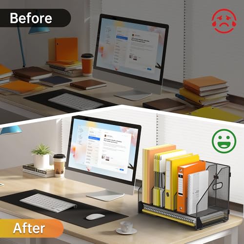 Docnest Desk File Holder Sorter, 5 Vertical Compartments Rack with Letter Tray, Mesh Magazine File Holder with Handle,Workspace Organizers,Desk Organizers for Paper, Mail, Documents-Black - color: Black-5 Compartments