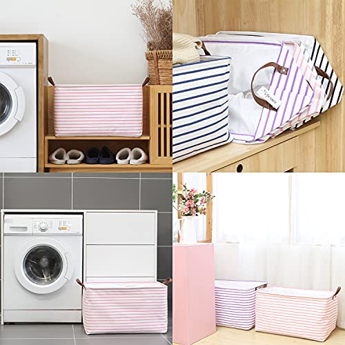 Hinwo 31L Large Storage Bins, Closet Organizers and Storage, Shelf Baskets, Foldable Clothes Storage Baskets with Handles, Containers for Clothing, Blanket, Towels, Toys, Bedding (Pink Stripe) - color: Pink Stripe, size: 16.5" / 31L / 1-Pack