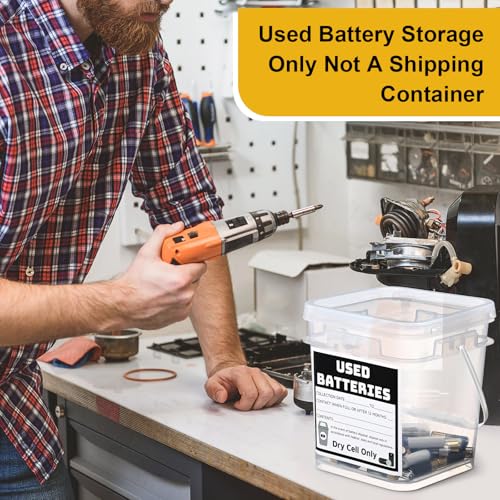 Baderke 1 Pack Battery Disposal Container Battery Recycling Container 1.32 Gallons Capacity Dry Cell Storage Recycling Bin with Label (Transparent) - color: Transparent