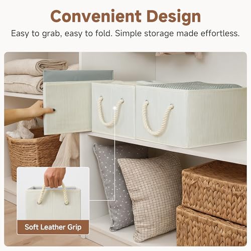 StorageWorks Storage Baskets for Shelves, Fabric Storage Bins, Closet Organization and Storage Basket, Foldable Organizer Bins for Clothes, Beige, White & Ivory, Large, 3-Pack - color: Beige, White & Ivory, size: Large