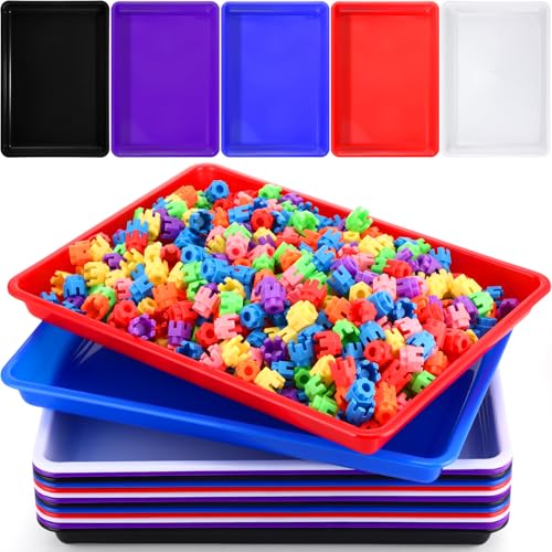 Maitys 15 Pcs Flat Plastic Trays 16.1 x 11.8'' Sensory Storage Tray Paper Stackable Classroom Bins for Office Home Organizer Arts and Crafts Supplies(Mixed Color) - color: Mixed Color