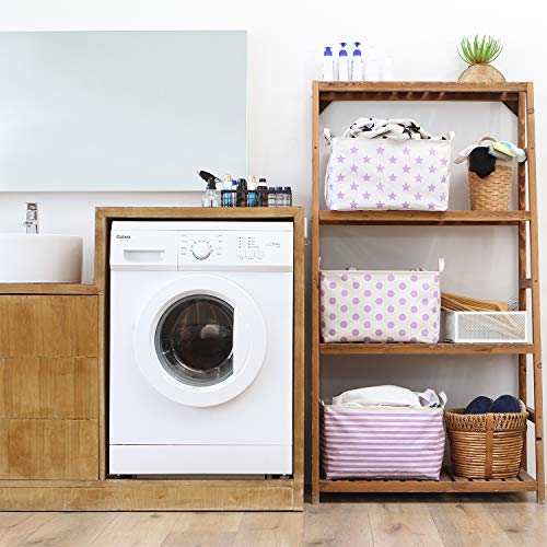 Sea Team Collapsible Canvas Fabric Storage Basket with Handles, Rectangle Waterproof Storage Bin, Box, Cube, Foldable Shelf Basket, Closet Organizer, 16.5 x 11.8 x 9.8 Inches, Purple Star - color: Star/Purple, size: 16.5 Inch (Pack of 1)