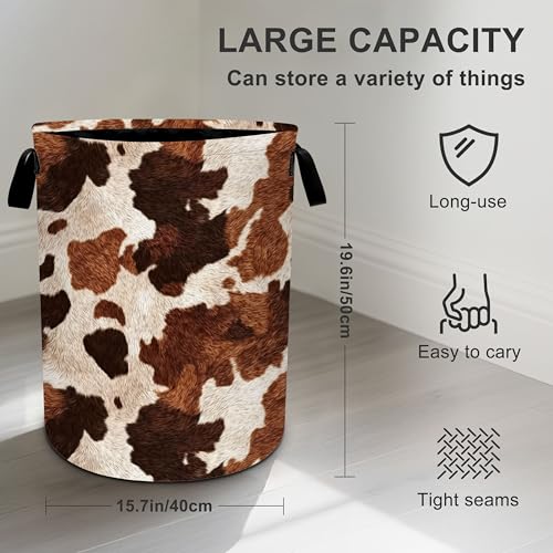Cow Fur Print Laundry Basket Storage Bin Foldable Laundry Hamper Clothes Storage Bucket Organizer 19.6x15.7 Inch For Laundry Room/Bedroom/Bathroom - color: Cow Fur Print