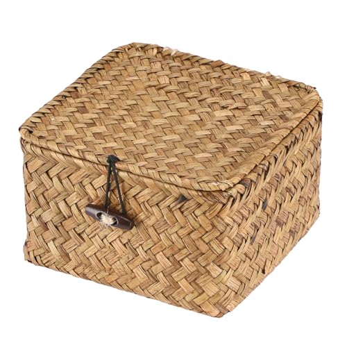 Hipiwe Wicker Shelf Baskets Bins with Lid Handwoven Seagrass Storage Basket Multipurpose Household Organizer for Shelves Home Decor, Caramel Color, X-small - color: Caramel, size: X-small