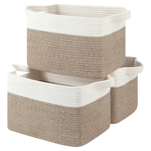 OIASKET Storage Basket for Organizing, Woven Baskets for Storage, Rectangle Decorative Baskets for Shleves, Closet, Toys, Books, Nursery Organizer Bins - Pack of 3 (Brown & White, 13"x9.85"x8.7") - color: Brown & White, size: 13"x9.85"x8.7"