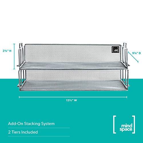 Mindspace 2 Tier Stackable Letter Tray | Paper Tray Desk Organizer | The Mesh Collection, Silver