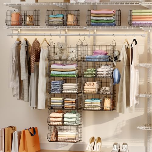 6 Tier Extra Large Hanging Storage Organizer,Hanging Closet Shelves with Dividers,Closet Organizer Wire Shelf with 5 S Hooks,Bedroom,Laundry Storag-Black - color: Black, size: 6-Tier