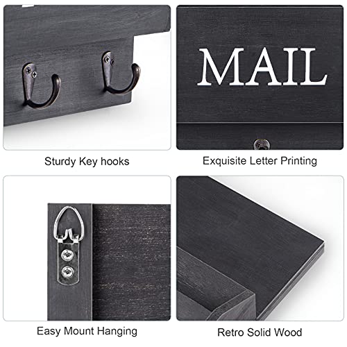 DLQuarts Mail Organizer with Key Holder for Wall, Mail Sorter Wall Mounted, Decorative Wooden Key and Mail Holder with 3 Hooks, Black - color: Black