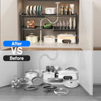 Mustorn Pots and Pans Organizer Under Cabinet, Expandable 2 Tier Under Sink Organizers and Storage Adjustable Height Kitchen Pot and Pan Lid Holder Rack with 12 Dividers Under Cabinet Shelf(Black) - size: 4panels &2 pot rack-2 Tier