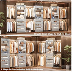 Aheaplus Closet System Set of 2, 4-9Ft Wood Closet Organizer with Drawers & Shelves, Closet Organizer System with 8 Hanging Rods, Walk-in Closets Organizer Wardrobe Closet Rack, Grey - color: Grey-2Sets