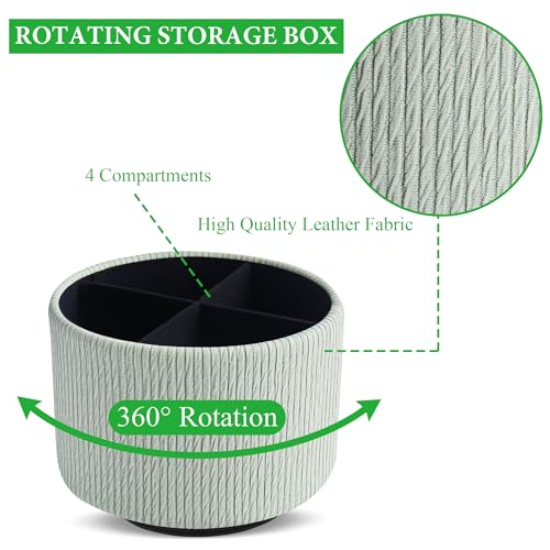Round Leather Art Supply Organizer,Remote Control Holder,360 Degree Spinning,Multi-Functional Pencil Holder,4 Compartments Desktop Stationary Organizer(1-Wood Green2) - color: 1-Wood Green2