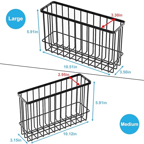 Cabinet Door Organizer Basket 2 Pack, Foil and Plastic Wrap Organizer with 2 Sponges, Lid Organizers Inside Cabinet, Metal Basket for Kitchen Organizers and Storage, Utility, Black (Medium,Large) - color: Black (Medium+Large)