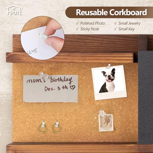 Key Holder for Wall Mount with Mail Organizer, Farmhouse Key Holder for Wall with Shelf, Chalkboard&Corkboard, Entryway Organizer 11 Metal Hooks, Decorative Natural Pine Wood, 14.6*11.1*3.3”, A-Brown - color: Brown-A