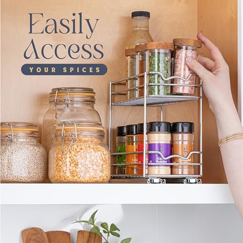 Pull Out Cabinet Organizer for Spices, Cans - Heavy Duty with Lifetime Limited Warranty- Pull Out Spice Rack- Cabinet Pull Out Shelf for Cans,Dishes, Etc, 4-1/2"W x 10-3/8"D x 8-7/8H, Chrome - size: 4.5 Inch - Double