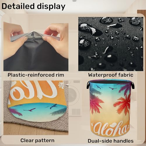 Hawaiian Sunset Foldable Canvas Laundry Basket with Handles - Storage Organizer, Heavy Duty for Home，Bedroom, Dorm, Bathroom - color: Hawaiian Sunset