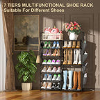 Kottwca 7 Tiers Shoe Rack Metal Shoe Organizer for Entryway Closet, 24-28 Pairs Stackable Shoe and Boots Shelf Storage Cabinet with Hooks and Side Hanging Pockets for Bedroom, Garage, Black - size: 2 Row 7 Tier