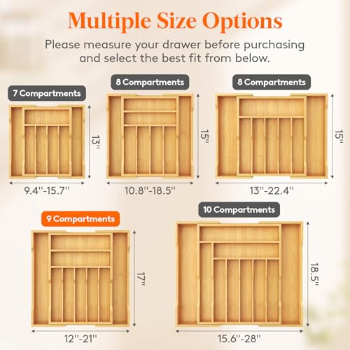 Lifewit Silverware Drawer Organizer, Expandable Utensil Tray for Kitchen, Flatware and Cutlery Holder, Wood Adjustable Storage for Spoons Forks Knives, 31-53 x 43cm, Natural - color: Natural, size: 12~21''W x 17''D