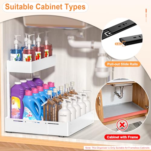 YJHome 2 Pack Expandable Under Sink Organizer, 2 Tier Pull Out Cabinet Organizer with Smooth Ball Bearing Slides, Adjustable Height Cabinet Storage Shelves for Kitchen, Bathroom, Laundry, Pantry - size: 2 Pack 9.8“-15"W