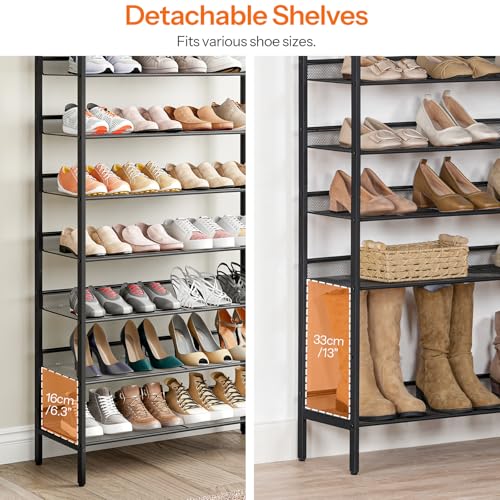 HOOBRO Shoe Rack for Entryway, 8-Tier Shoe Shelf, Large Capacity Shoe Storage Organizer for 32-40 Pairs of Shoes, Front Door Entrance, Hallway, Closet, Space Saver, Rustic Brown and Black BF118XJ01 - size: 8 Tiers (39.4"W)