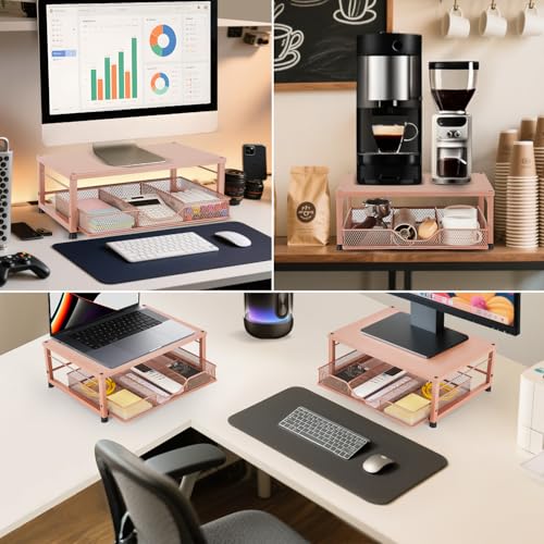 Small Laptop Stand for Desk, Monitor Stand Riser, Office Desk Accessories, Computer Desktop Stand with Drawer for Home, Office, School (Bronze) - color: Bronze