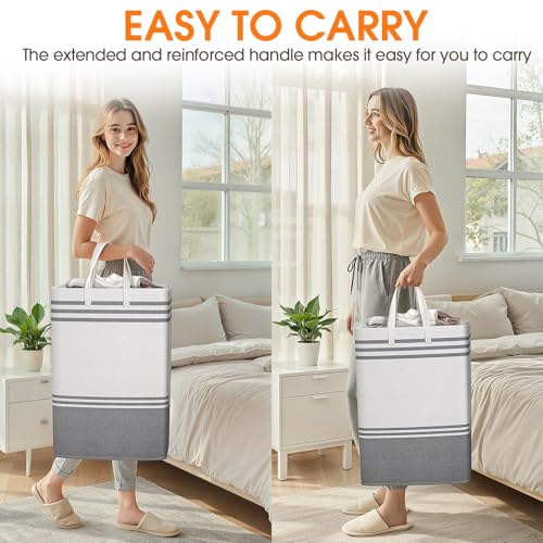 2 Pack Large Laundry Baskets, Laundry Hampers, Freestanding Waterproof Collapsible Clothes Bags with Reinforced Handles - Foldable Dirty Clothes Basket for Dorm, Bathroom, Room (Grey/75L) - size: 2 x 75L