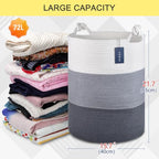 COMSE Laundry Hamper, Extra Large 15.7"x 21.7", Cotton Rope Basket, Portable, White & Light Gray & Dark Gray - color: White & Light Gray & Dark Gray