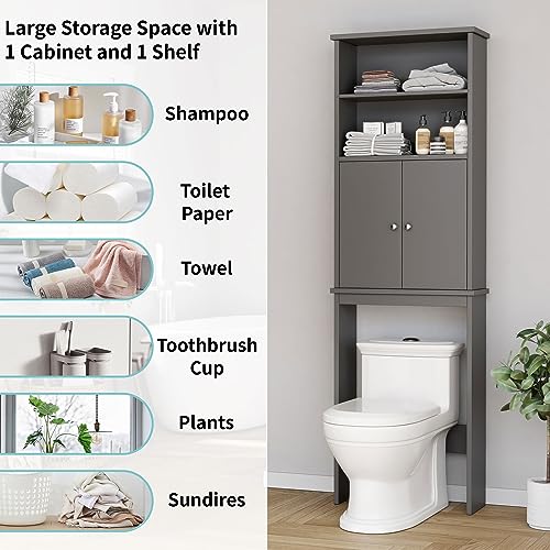 Shintenchi Over The Toilet Storage Cabinet, Bathroom Above The Toilet Rack, Bathroom Adjustable Shelf Organizer with Open Bottom Bar and Anti-Tip Device, Gray - color: Grey, size: 2 Open Shelves