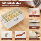 2-Pack Extra Large Shoe Organizer for Closet, Foldable Shoe Storage Container with Adjustable Dividers & Clear Lid, Holds Up to 18 Pairs, Space-Saving Shoe Boxes, White - size: Large