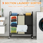 3 Section Laundry Hamper, 120L Large Rolling Laundry Sorter Cart, Laundry Basket with Lockable Wheels & Removable Bags, Laundry Room Organization for Dirty Clothes Storage - size: 3 Section Bags