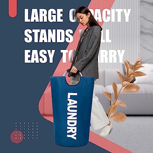 Caroeas 90L Laundry Basket (13 Colors), Waterproof Laundry Hamper, Laundry Bag with Padded Handles, Clothes Hamper Stands Up Well, Collapsible Laundry Basket Easy Storage - color: Navy Blue, size: 90L