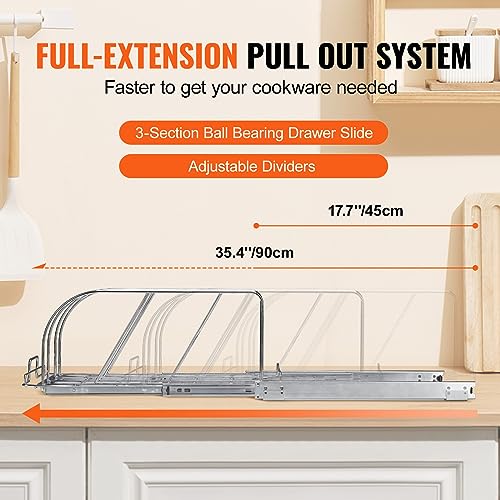 VEVOR Pan and Pot Rack, Expandable Pull Out Under Cabinet Organizer, Cookie Sheet Baking Pans tray Organization, Adjustable Wire Dividers, Steel Lid Holder for Kitchen Cabinet & Pantry Storage, 11.7"W - size: 10 inch, style: Single Tier