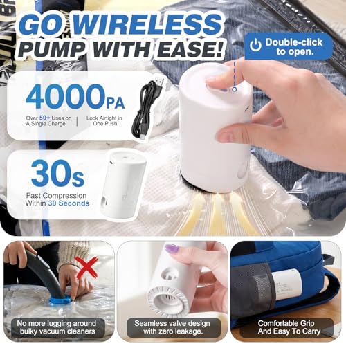 Vacuum Seal Bags for Clothing Travel with Rechargeable Electric Pump, Space Saver Vacuum Storage Bags Travel, Reusable Compression Bags for Luggage Home (15pcs,20/24/28) - color: 15pcs,20/24/28