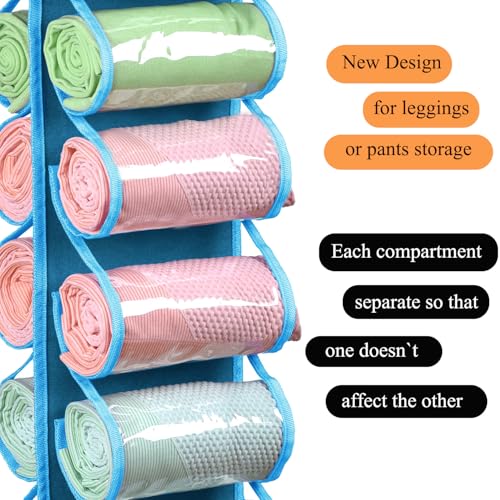 Legging Storage Bag Storage Hanger Can Holds 24 Leggings or Shirts Jeans Compartment Storage Hanger, Foldable Leggings Organizer Clothes Portable Closets Roll Holder (Blue) - color: Blue