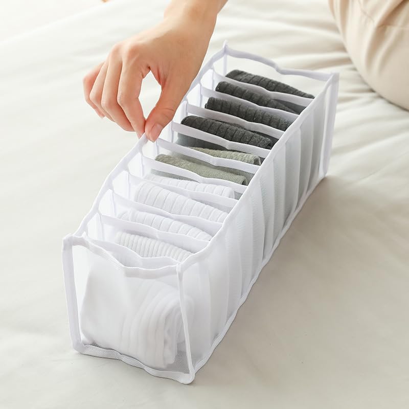 11-Compartment Closet Organizer - Lightweight Drawer Divider for Bras, Underwear & Socks, Durable Storage Box for Wardrobe Organization（White） - color: White, size: 11-grid